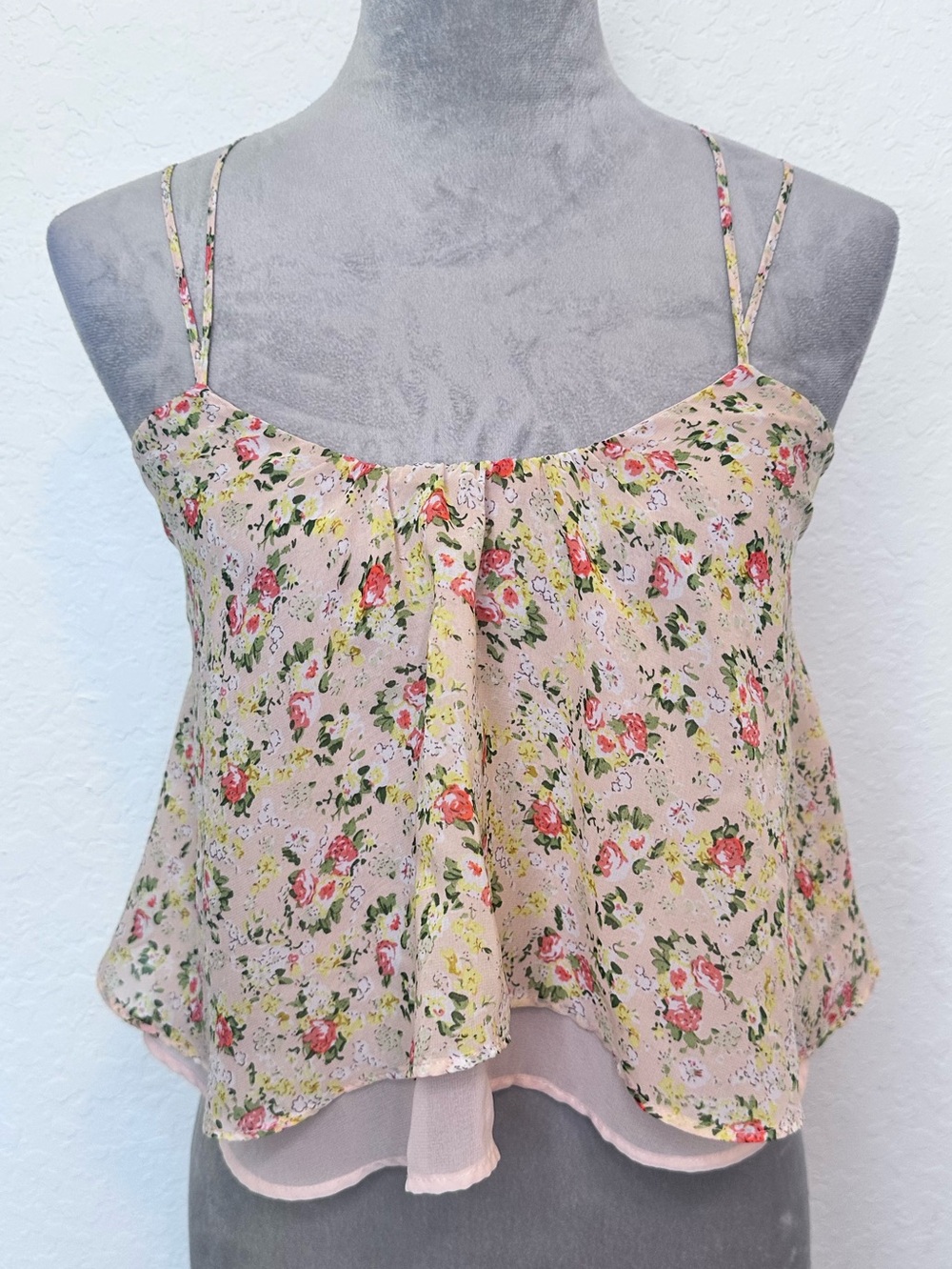 Wet Seal Floral Flowy Crop Cami Top Pink XS
